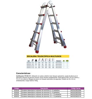 Escalera telescópica 12+12 peldaños aluminios