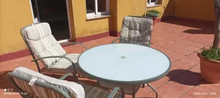 Mesa y 4 Sillas Jardín Cristal Metal