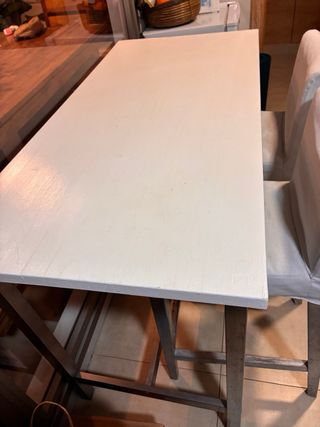 Mesa alta cocina madera y 2 taburetes