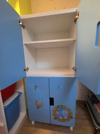 Mueble infantil azul con diseño marino dos modulos