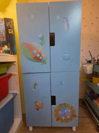 Mueble infantil azul con diseño marino dos modulos