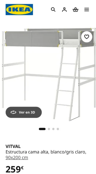 Cama alta IKEA VITVAL 90x200 cm