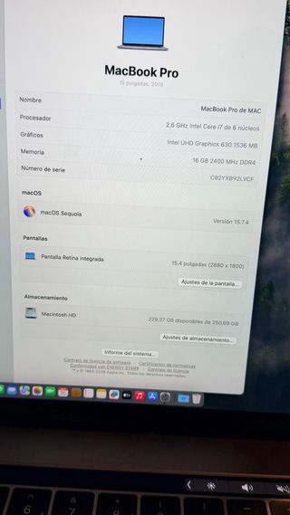 MacBook Pro 15 Touch Bar 2019 Plata