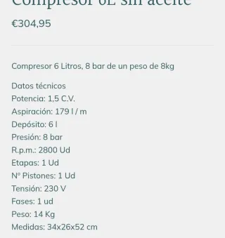 Compresor de aire 6 litros