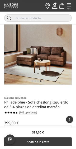 Sofa cheslong Maison du Monde Philadelphie