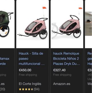 Remolque Hauck bici 2 niños/23kg como nuevo