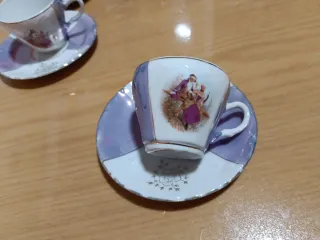 Juego de café porcelana Japón morado y blanco