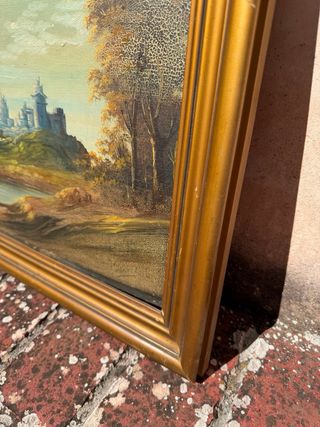 Cuadro antiguo paisaje marco madera dorado