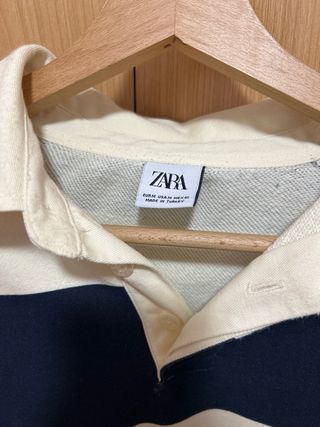 Polo Zara rayas azul y beige manga larga