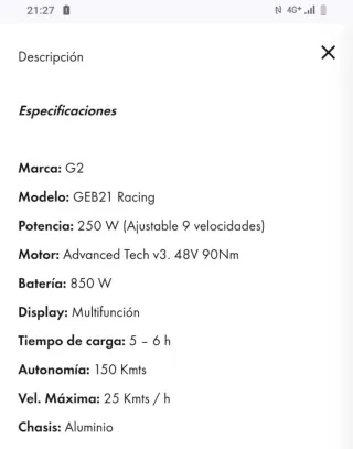E-bike G2 Negra