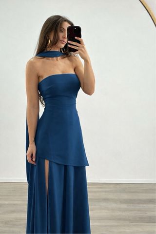 Vestido fiesta azul petróleo