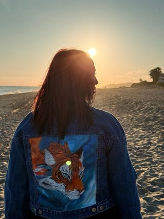 Chaqueta tejana pintada a mano tigre