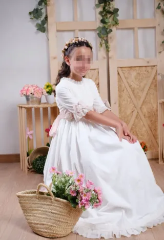 Vestido Primera Comunión Blanco y Rosa. I