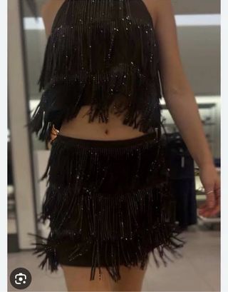 Falda Zara con flecos abalorios - Nueva