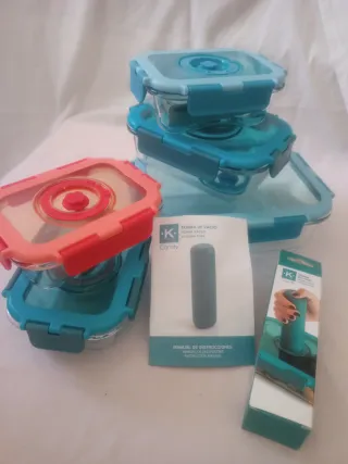 Kit Tuppers Vacío K Candy Vidrio y Plástico