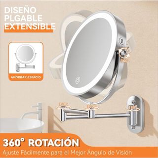 Espejo Maquillaje con Luz Pared Aumento 1X/20