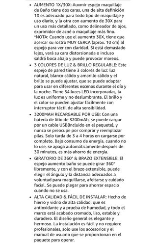 Espejo Maquillaje con Luz Pared Aumento 1X/20