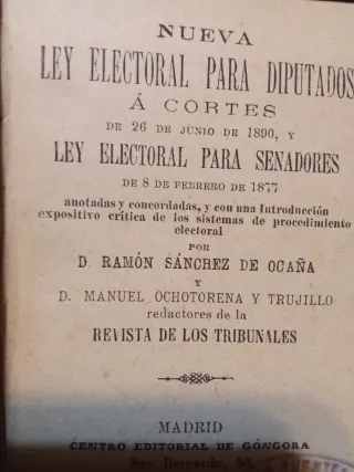 Libro Nueva Ley Electoral Madrid 1890