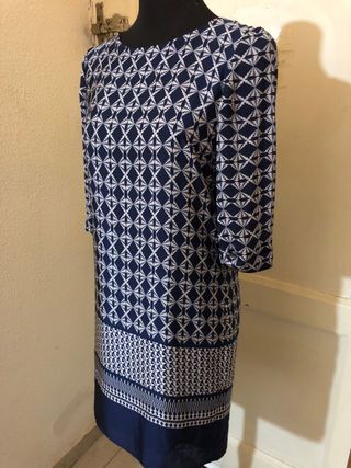 Abito vintage con stampa blu e bianca