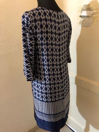 Abito vintage con stampa blu e bianca