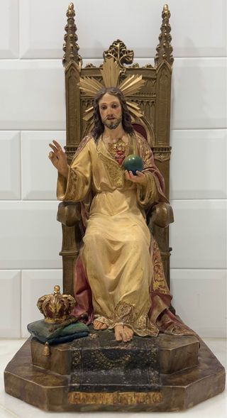 ANTIGUO SAGRADO CORAZÓN ENTRONADO ORO SELLADO OLOT