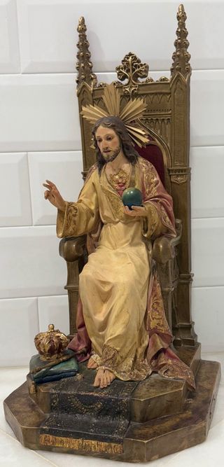 ANTIGUO SAGRADO CORAZÓN ENTRONADO ORO SELLADO OLOT