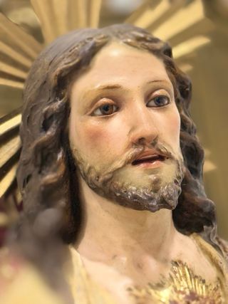 ANTIGUO SAGRADO CORAZÓN ENTRONADO ORO SELLADO OLOT