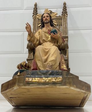 ANTIGUO SAGRADO CORAZÓN ENTRONADO ORO SELLADO OLOT