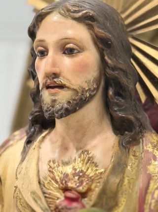 ANTIGUO SAGRADO CORAZÓN ENTRONADO ORO SELLADO OLOT