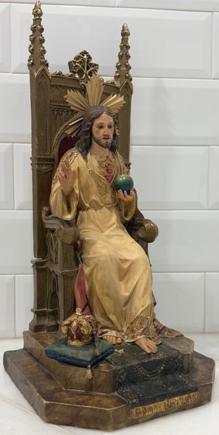 ANTIGUO SAGRADO CORAZÓN ENTRONADO ORO SELLADO OLOT