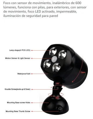 5 Focos LED Exterior con Sensor de Movimiento