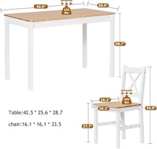 Mesa Comedor + 4 Sillas Madera Blanca