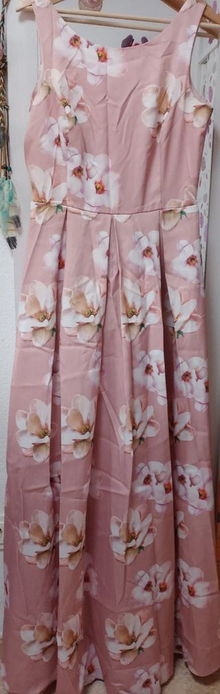Vestido largo floral rosa