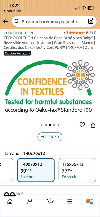 2 Colchón 140x70 Visco Baby