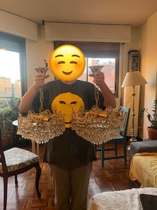 2 Lámparas Araña Vintage Cristal Metal