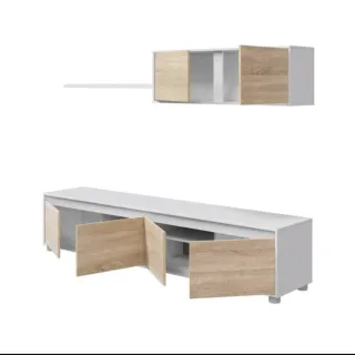 Mueble TV blanco y madera