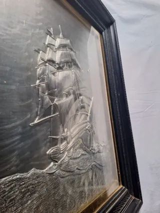 Cuadro antiguo barco metal madera