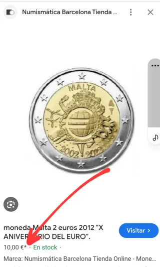 3 monedas: 2€ Malta, 1 libra Egipto, 1 peso México