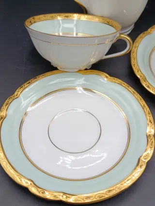 Juego de café Limoges porcelana oro verde