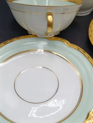 Juego de café Limoges porcelana oro verde