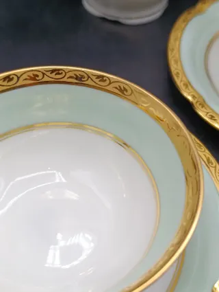 Juego de café Limoges porcelana oro verde