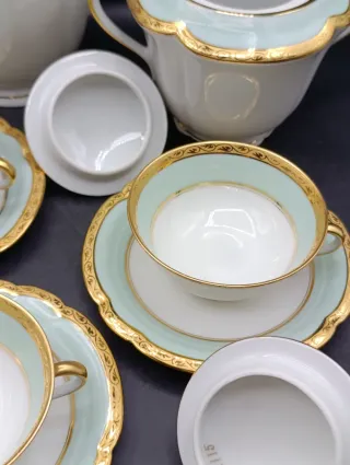 Juego de café Limoges porcelana oro verde