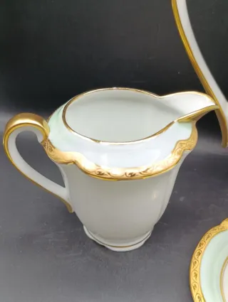 Juego de café Limoges porcelana oro verde