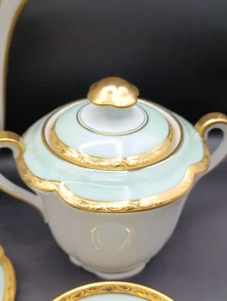 Juego de café Limoges porcelana oro verde