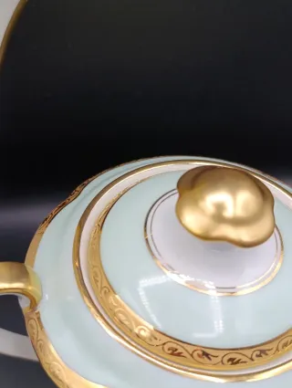 Juego de café Limoges porcelana oro verde