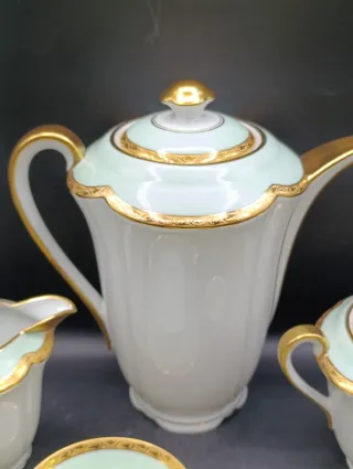 Juego de café Limoges porcelana oro verde