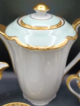 Juego de café Limoges porcelana oro verde