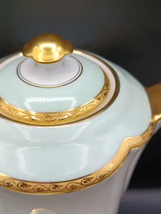 Juego de café Limoges porcelana oro verde