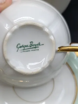 Juego de café Limoges porcelana oro verde