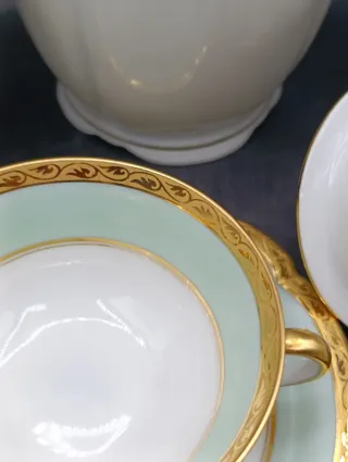 Juego de café Limoges porcelana oro verde